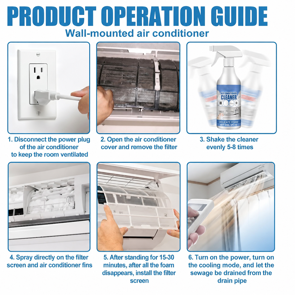 Air Conditioner Cleaner Foam Spray – 60ml AC Coil, Radiator, Fan Blade & Vent Deep Cleaning Deodorizer
