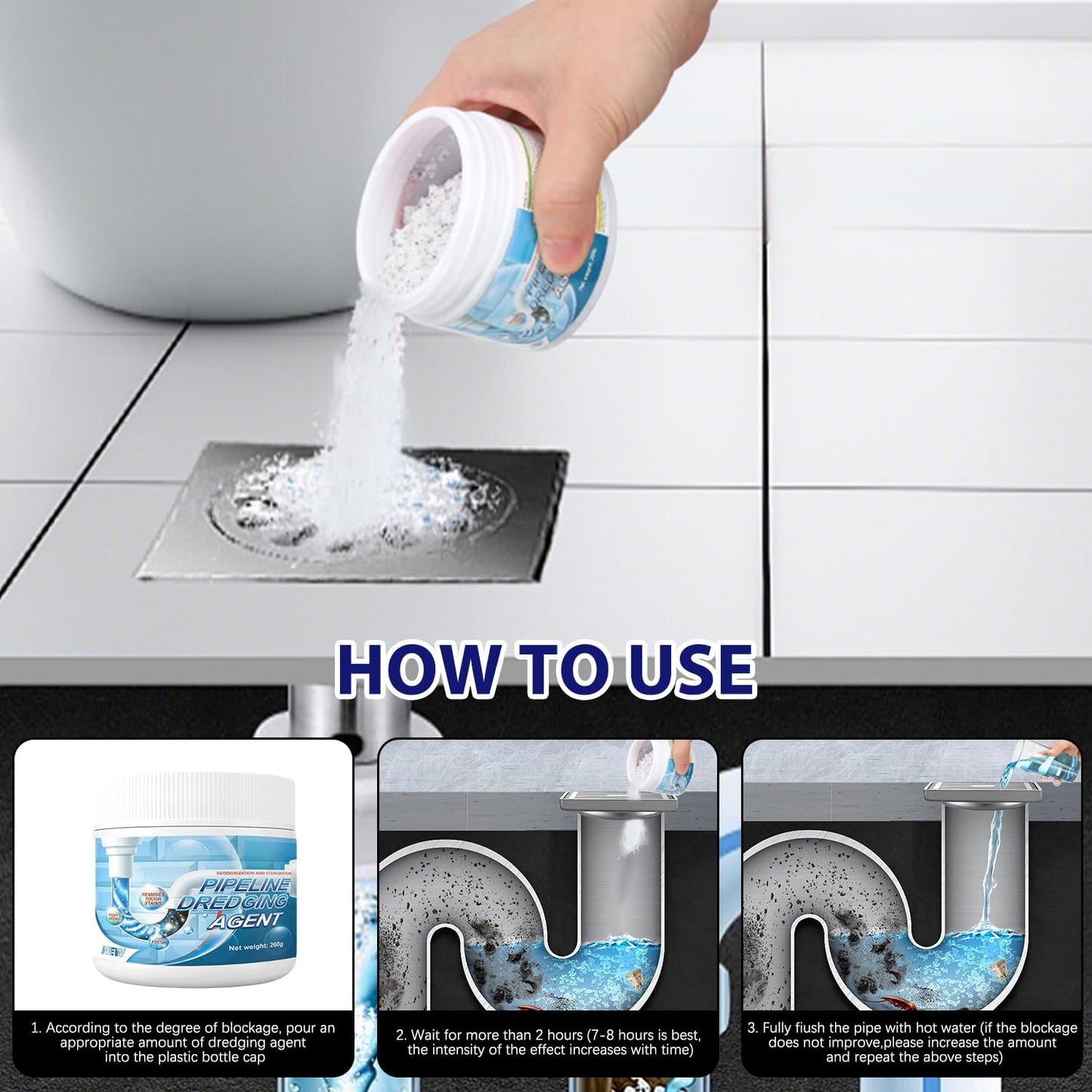 Pipeline Dredging Agent, Heavy Duty Hair Clog Remover, Toilet & Drain Cleaner