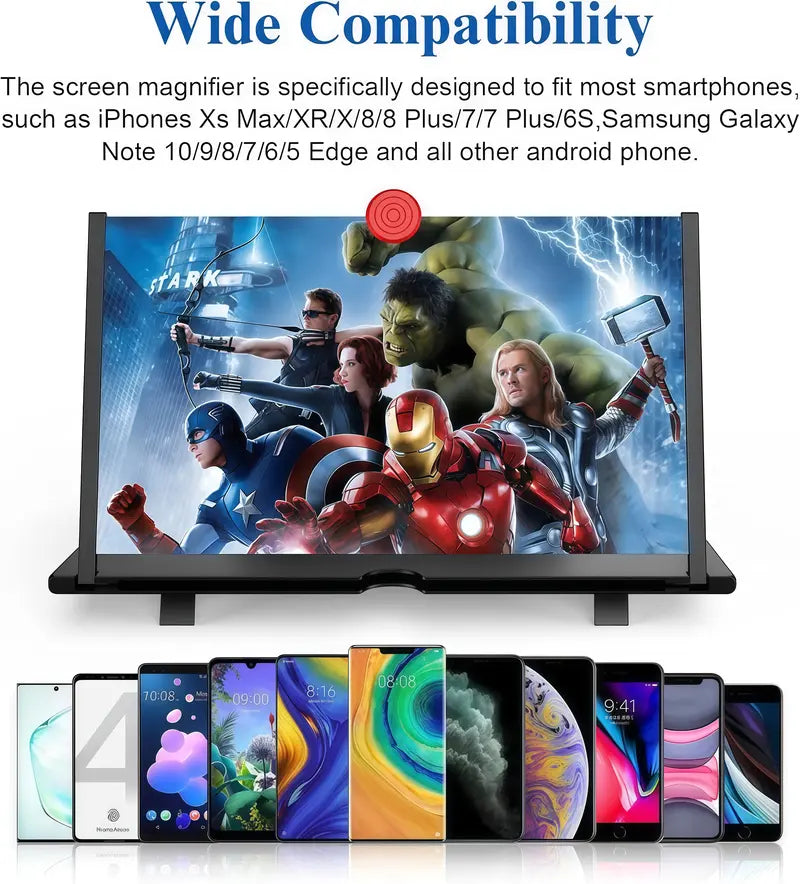 3D HD Foldable 12" Phone Screen Magnifier & Stand for Movies and Gaming