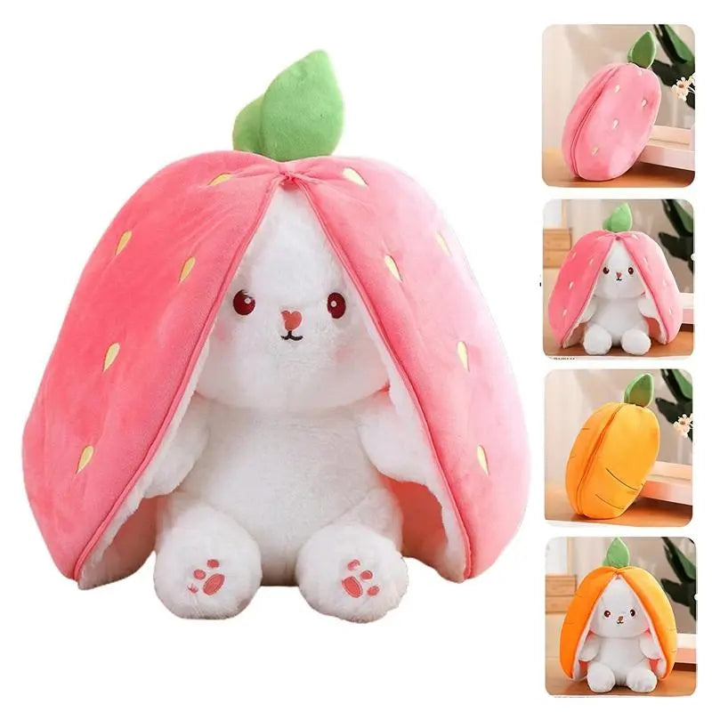 Cute Strawberry Bunny Plush Toy Soft Kawaii Stuffed Animal Gift for Kids Girls Hug Pillow Bed Decoration Birthday Present Furry Friends Plush Doll Animal Gift for Kids