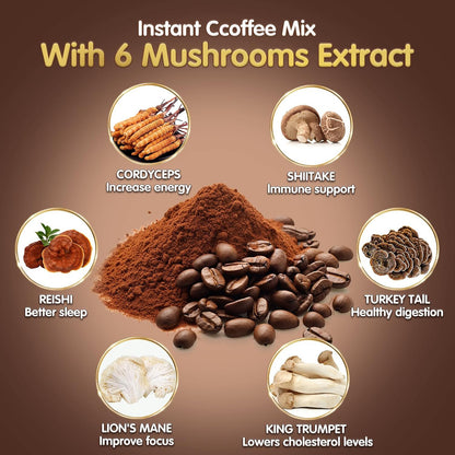 Mushroom Coffee Blend – Medium Roast Instant Coffee with 6 Functional Mushrooms
