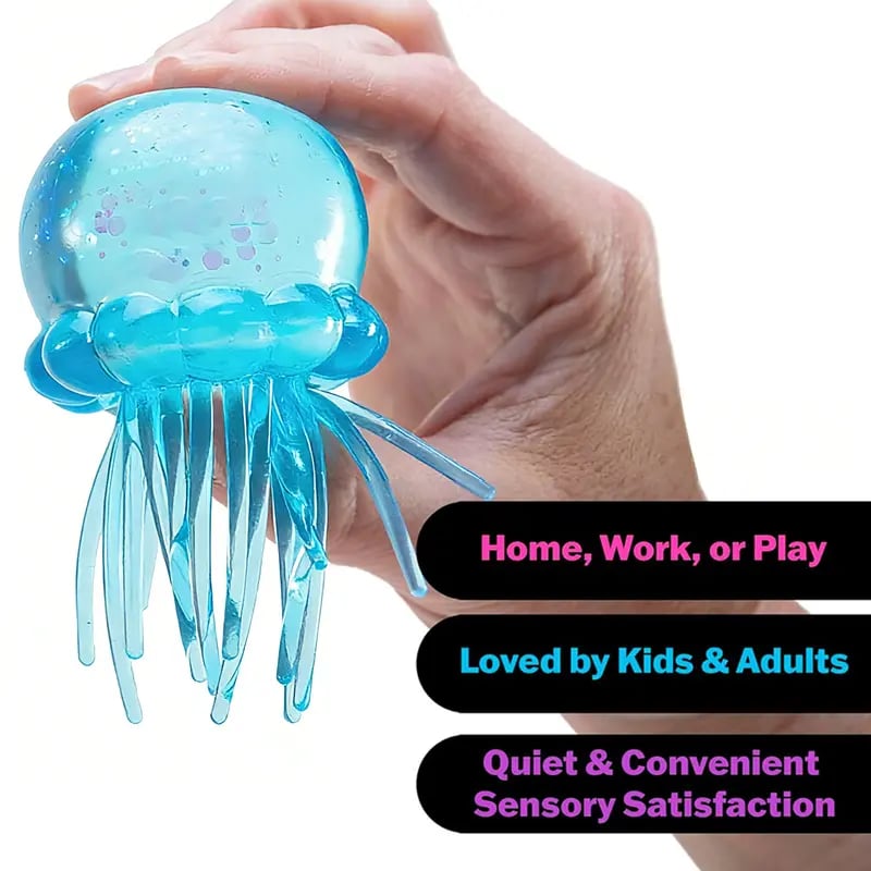 🏆Cute Jellyfish Squishy Toy-Blue, Purple, Pink Glitter Jellyfish Stress Relief Squeeze Toy