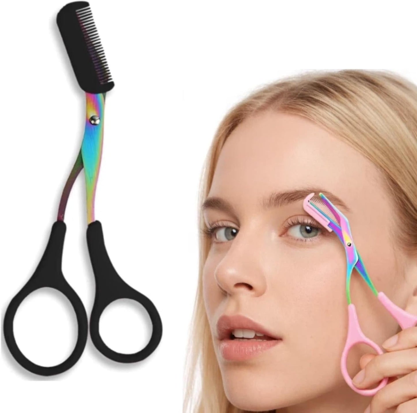 Eyebrow Trimmer Scissor, 2-in-1 Professional Eyebrow Scissor with Comb, Stainless Steel Precision Eyebrow Cutter