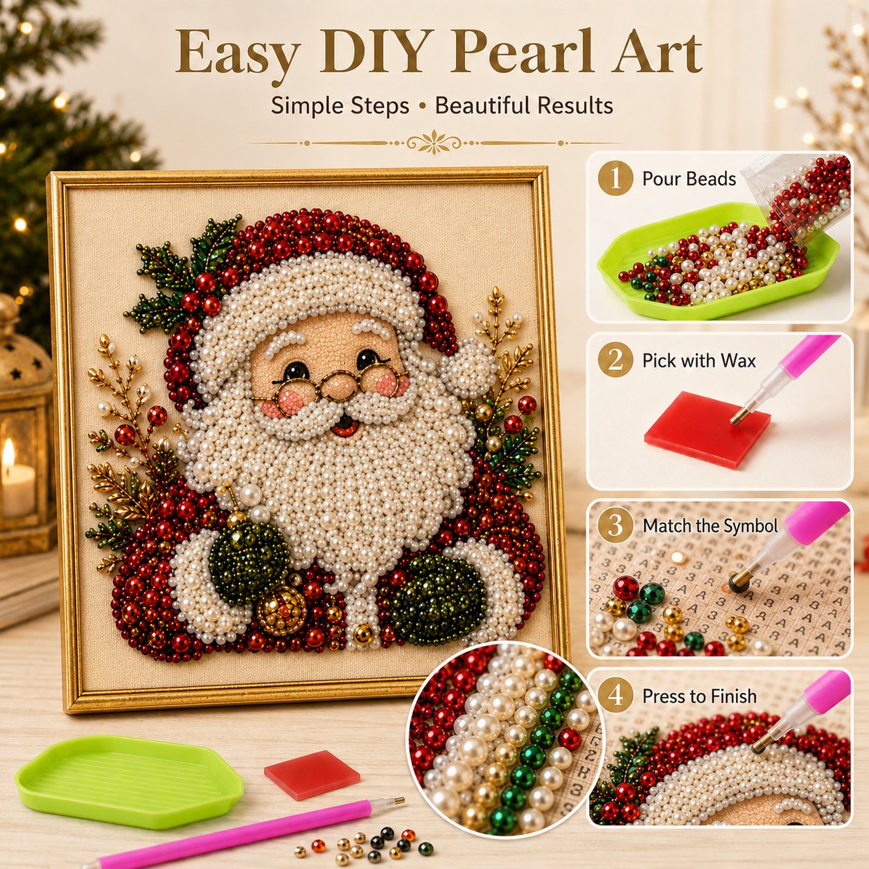 🎅🎄3D Pearl Art Kit – Christmas DIY Craft Set for Kids & Family Creative Fun