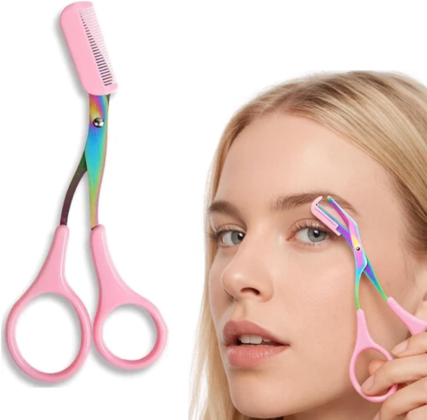 Eyebrow Trimmer Scissor, 2-in-1 Professional Eyebrow Scissor with Comb, Stainless Steel Precision Eyebrow Cutter