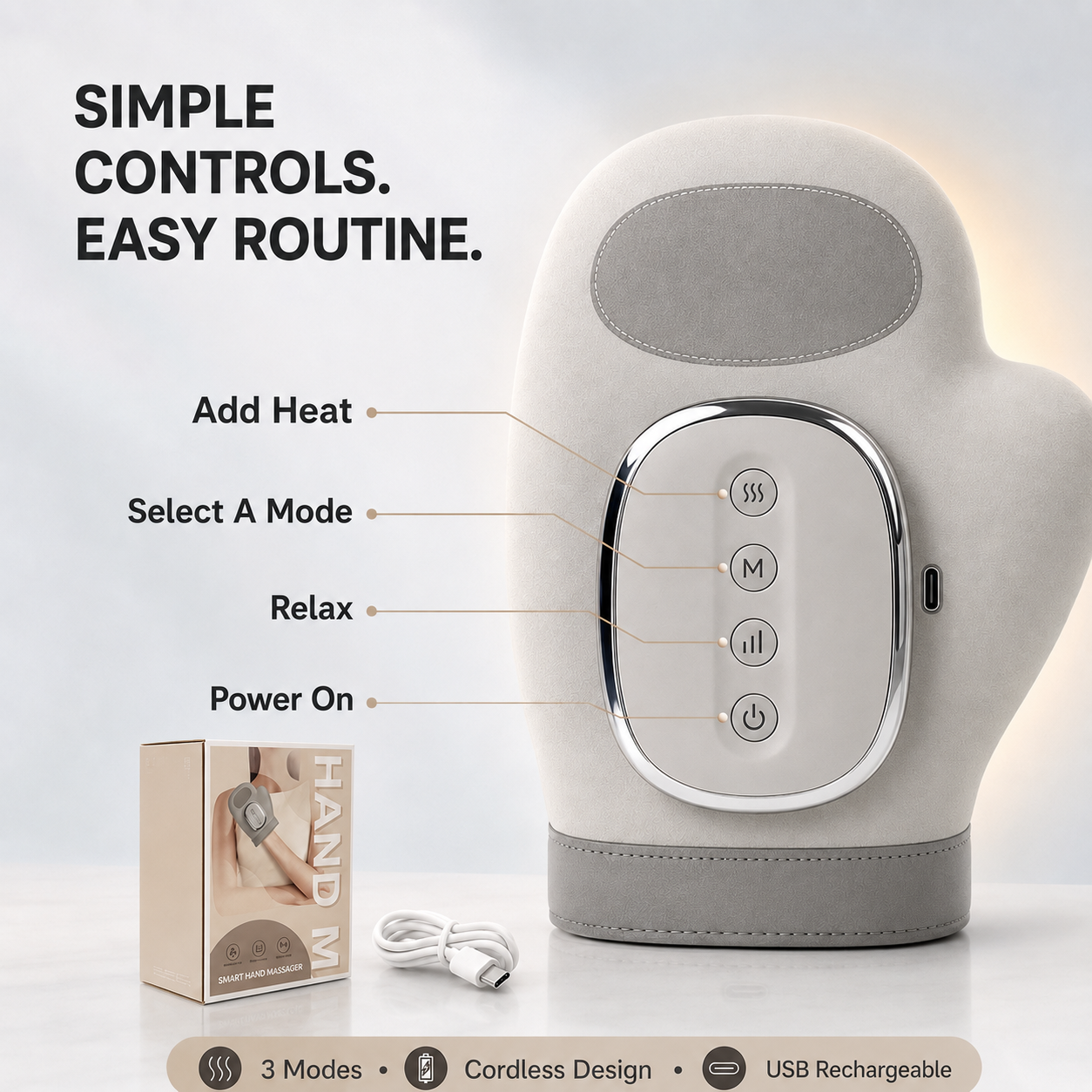 🔥Heated Compression Hand Massager – 3 Modes, USB Rechargeable Cordless Design