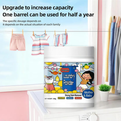 Oxygen Laundry Powder 500g Strong Stain Remover Chlorine-Free Formula Safe for Everyday Fabrics Removes Milk Sweat Oil Fruit Stains Hyper Concentrated Ideal for Mothers and Babies
