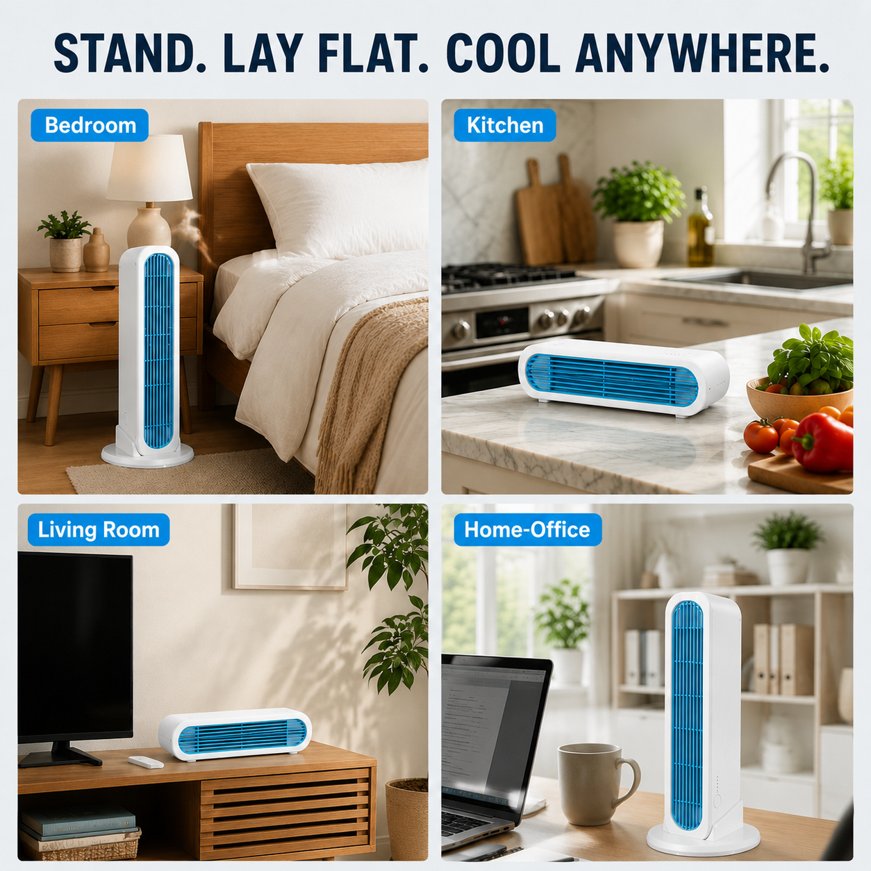 【90S Cool Down the Whole Room】Tower Fan Standing and Lying Down Air Conditioner