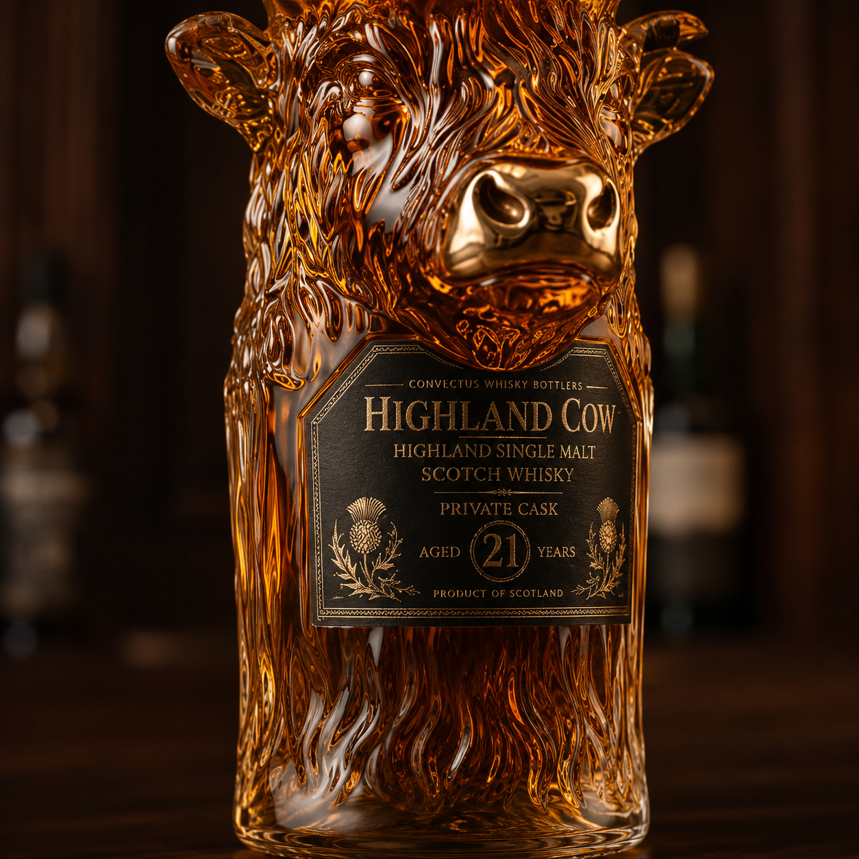 Highland Cow Private Cask 21 Years Cow Head Shaped Scotch Whisky Bottle
