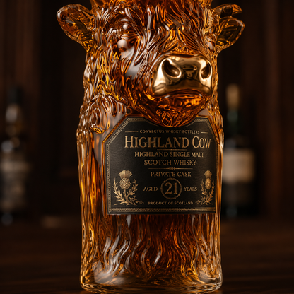 Highland Cow Private Cask 21 Years Cow Head Shaped Scotch Whisky Bottle