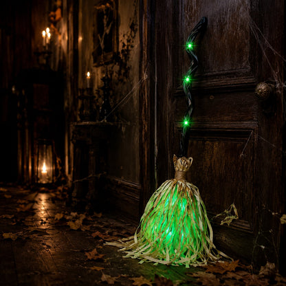 Animated Moving Witch Broom | Halloween Light & Sound Decor