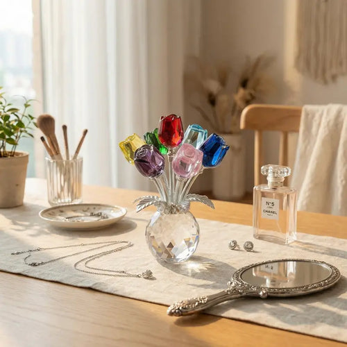 Everlasting Crystal Rose Flower Figurine in Vase