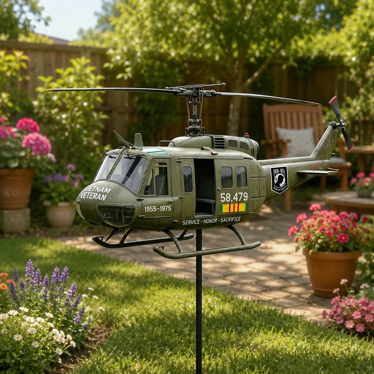 Vietnam Veteran UH-1 Helicopter Wind Spinner 🚁