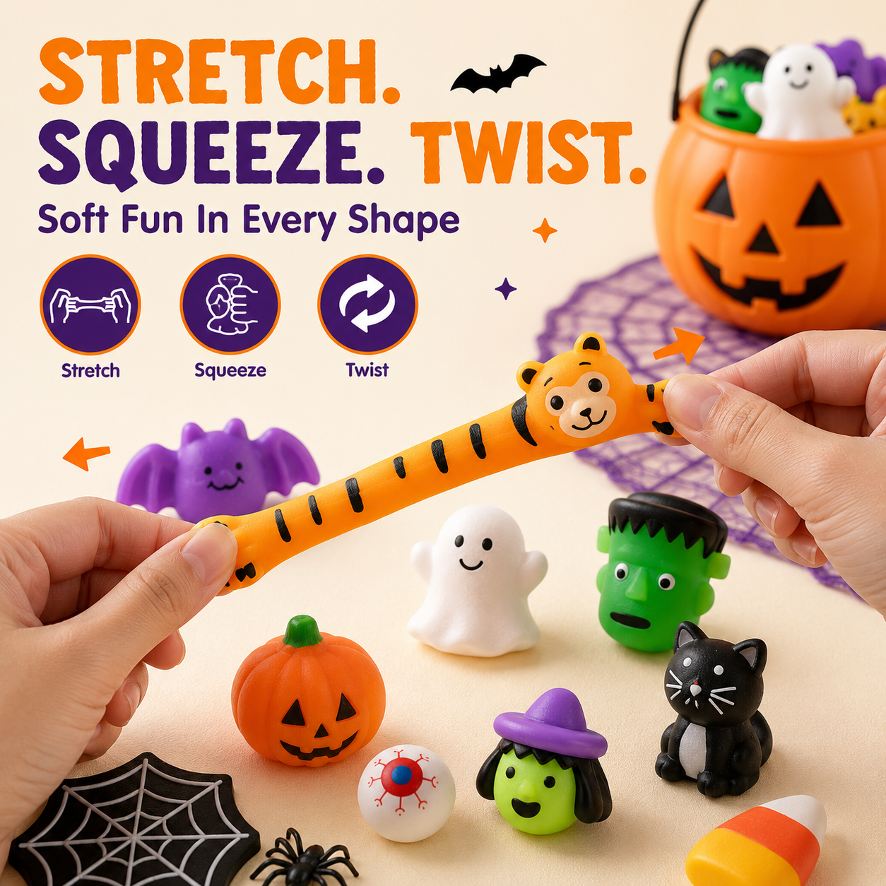 🎃Halloween Mochi Squishy Toys – Cute Sensory Party Favors & Goodie Bag Fillers