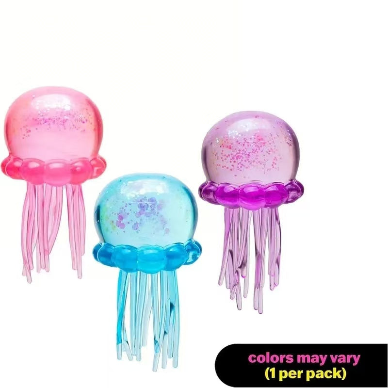 🏆Cute Jellyfish Squishy Toy-Blue, Purple, Pink Glitter Jellyfish Stress Relief Squeeze Toy