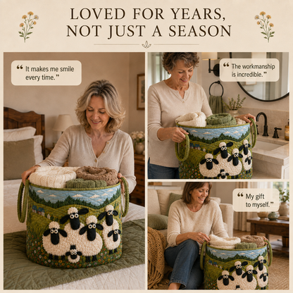 🐏Sheep World Hand-Quilted Laundry Basket
