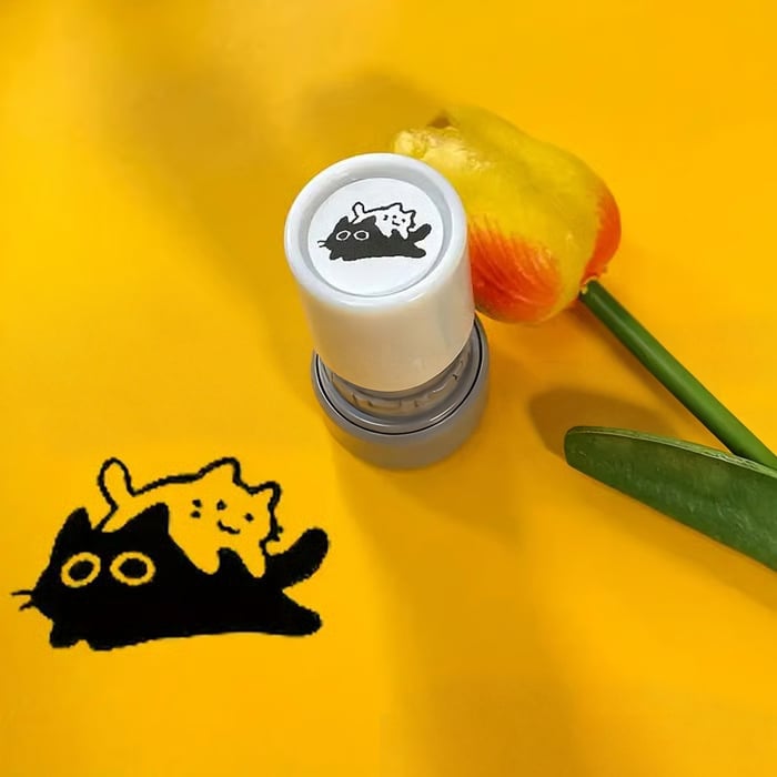 Cat Pattern Stamp, Round Self-inking Stamp