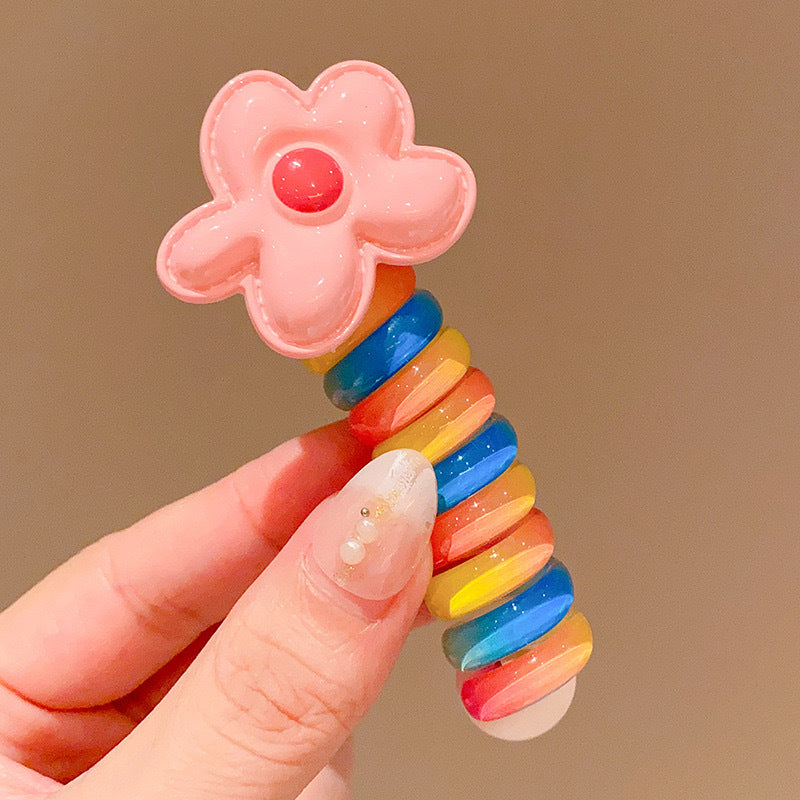 Rainbow Cartoon Spiral Hair Bobbles | Gentle No Pull Hair Ties for Little Girls