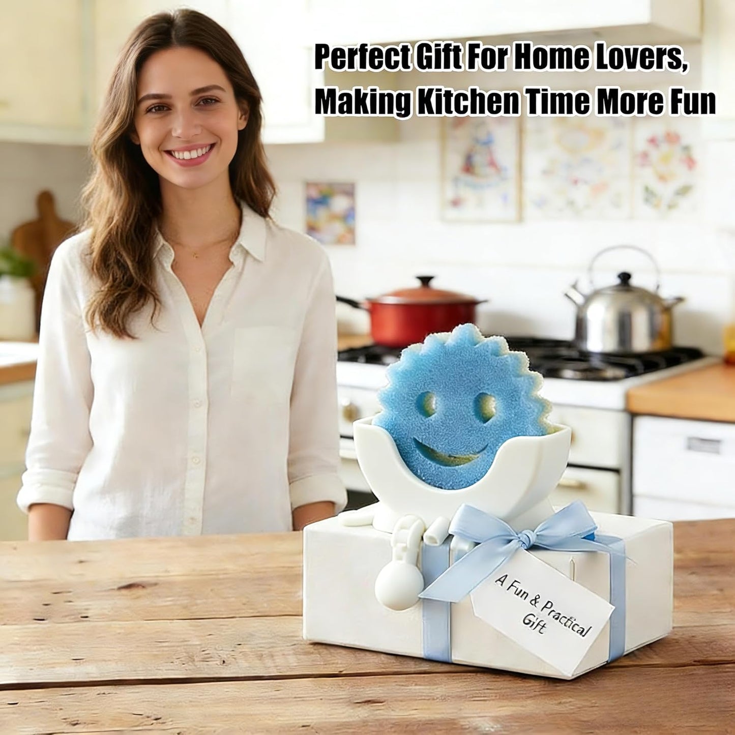 🔥🔥Cute Hanging Sponge Holder with Drainage,3D Printed Kitchen Funny Sponge Stand for Sink