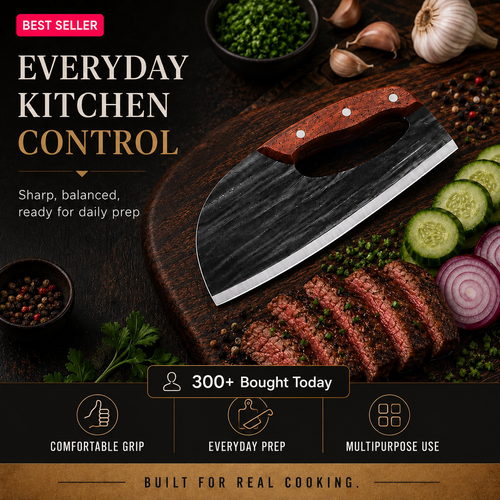 Hand-Forged Chef Knife & Cleaver Set – Sharp V-Edge Kitchen Knives for Meat, Vegetables & Fruits