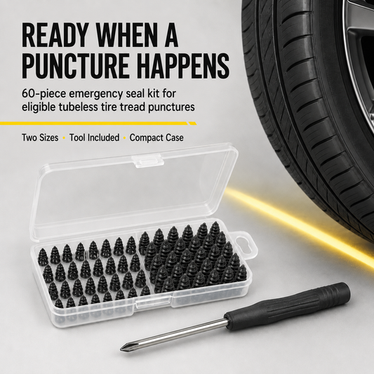 🔩60-Piece Emergency Tubeless Tire Puncture Seal Kit