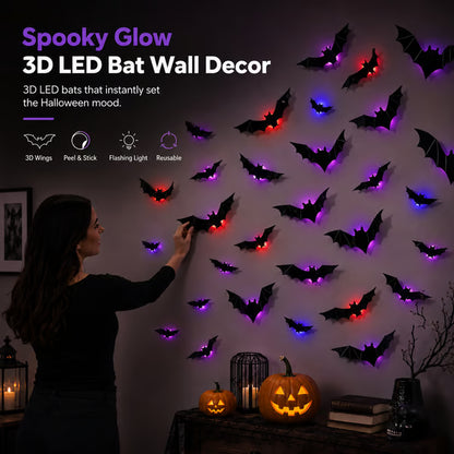 👻🦇3D Bat Light Design LED Decorations, Transform Your Wall Into A Halloween Haunt