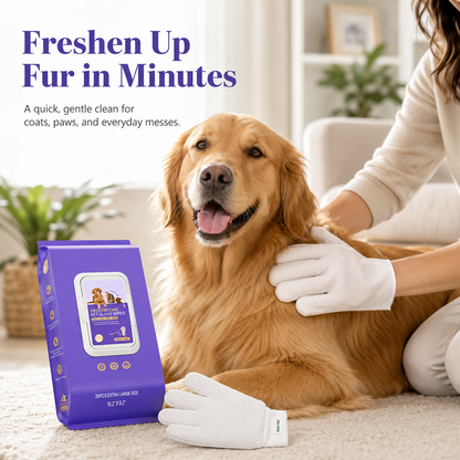 Deodorizing Glove Wipes for Dogs & Cats - Waterless Bath Alternative