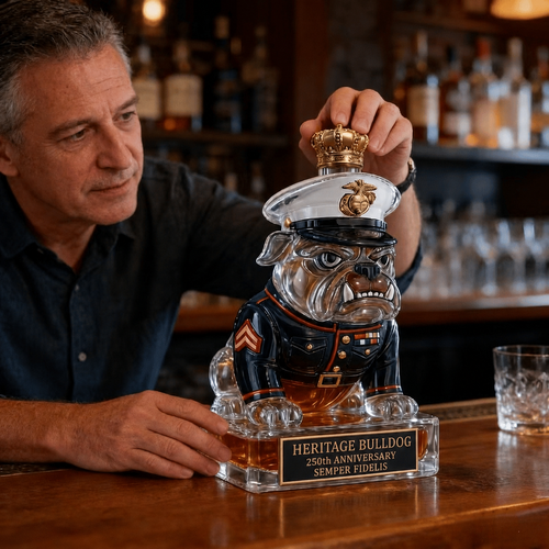 👑 Heritage Bulldog Glass Decanter for Bar Display