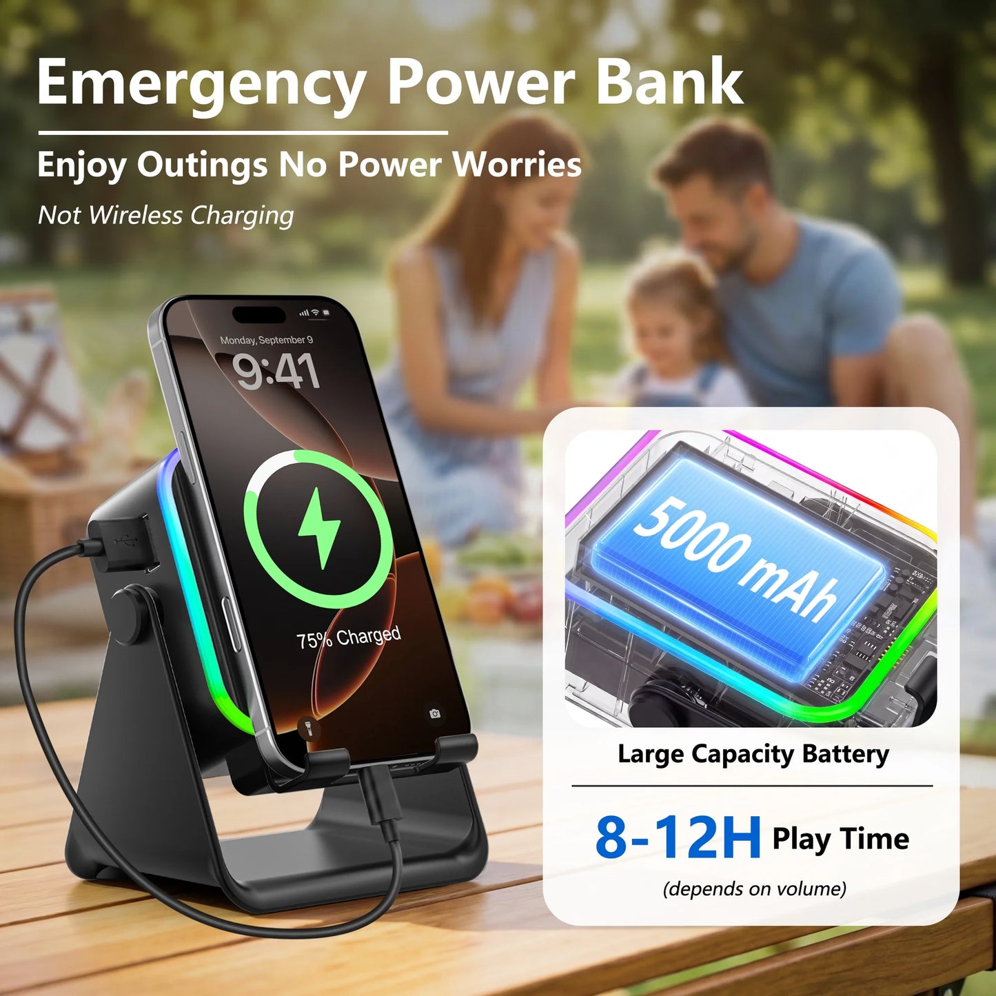 6-in-1 Wireless Bluetooth Speaker with Phone Stand & RGB Light