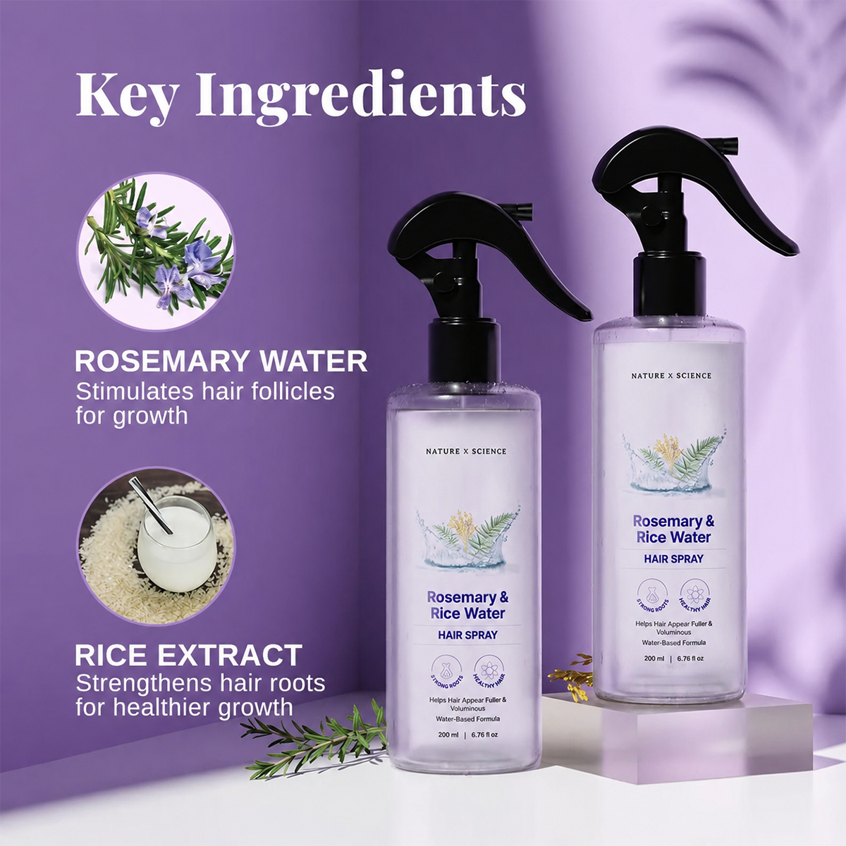 Rosemary & Rice Water Hair Spray – Lightweight Daily Hair Mist for Soft, Fresh, Healthy-Looking Hair