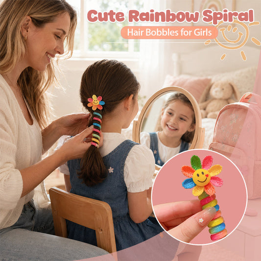 Rainbow Cartoon Spiral Hair Bobbles | Gentle No Pull Hair Ties for Little Girls