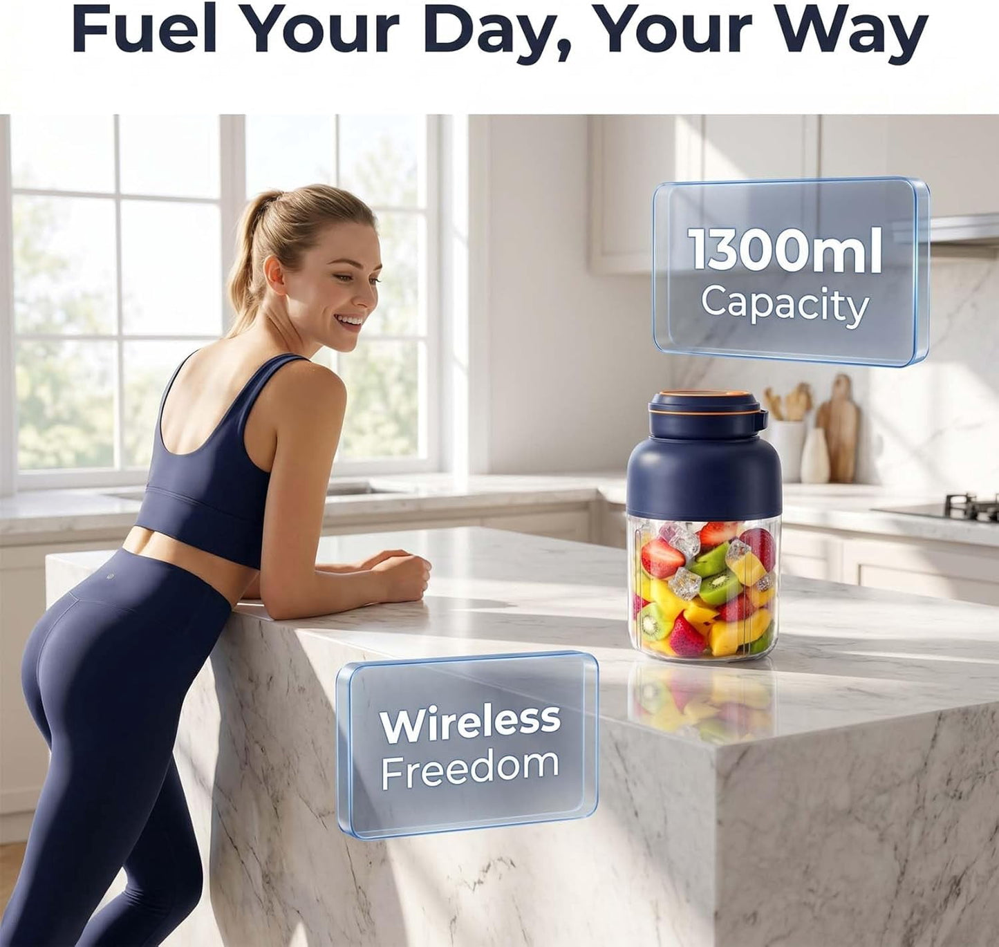 Portable Wireless Juicer Cup 1300ML – Rechargeable USB Personal Blender for Fruits & Vegetables