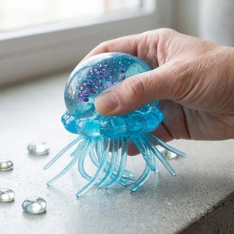 🏆Cute Jellyfish Squishy Toy-Blue, Purple, Pink Glitter Jellyfish Stress Relief Squeeze Toy