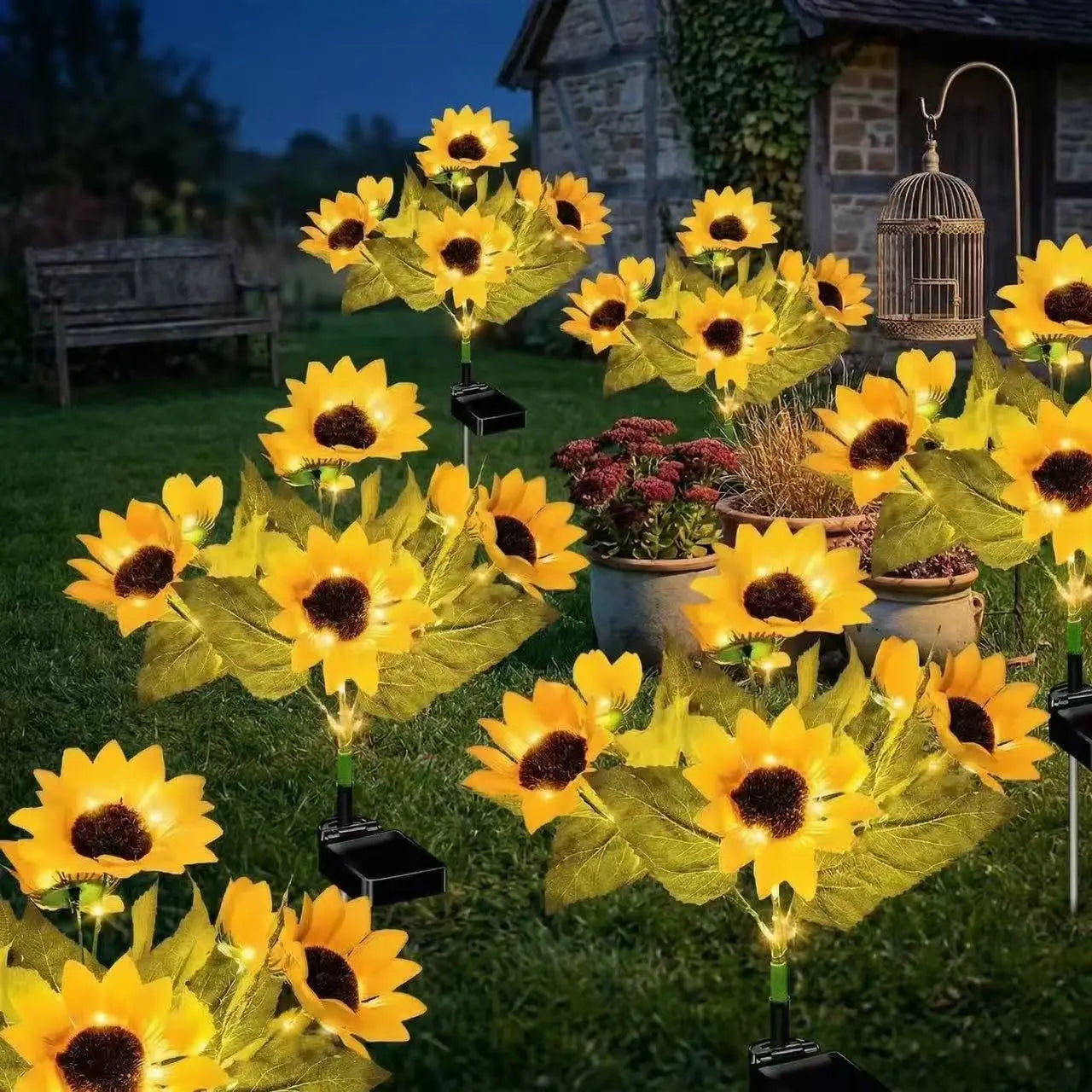Solar Powered LED Sunflower Garden Lights Realistic Nighttime Glow for Yard Lawn Patio Porch Waterproof IP65 Energy Efficient Outdoor Lighting Durable Plastic Flowers All Weather Protection