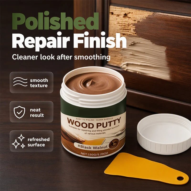 🚪Wood Repair Filler Putty – Fills Cracks & Chips, Smooths Surfaces, Blends with Dark Wood
