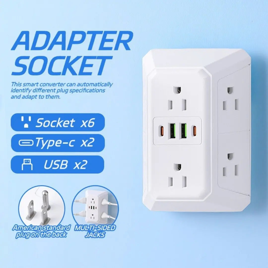 Portable 6-in-1 Wall Socket Extender Fast Charging Power Splitter Adapter