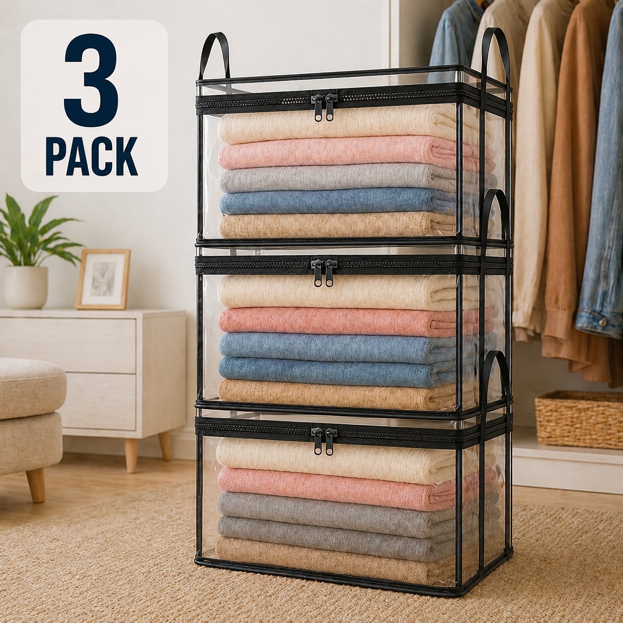 2‑Pack Heavy‑Duty Clear Plastic Storage Box with Hinged Lid