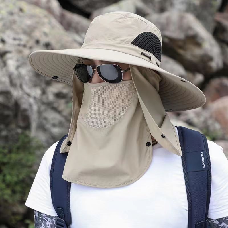 Wide Brim Sun Hat, Men's Safari Hat,  360° Sun Protection, UPF50+, Shade Hat, Insect Repellent, Mesh, Breathable, UV Protection