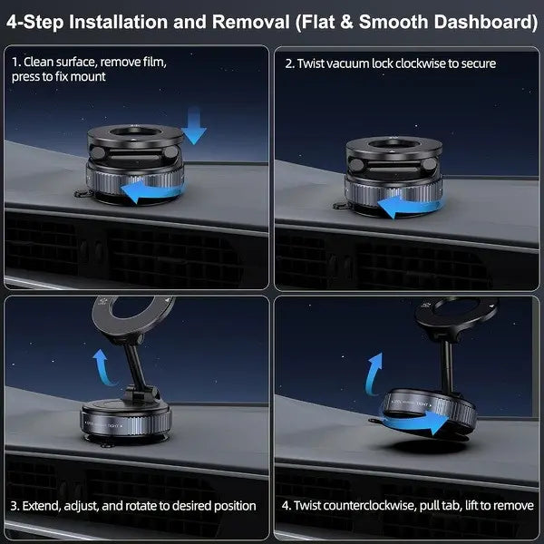 Magnetic Car Phone Holder, Strong Suction Cup, Foldable, For All Phones & Vehicles