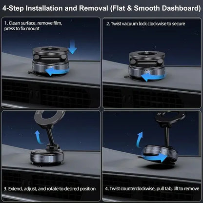 Magnetic Car Phone Holder, Strong Suction Cup, Foldable, For All Phones & Vehicles