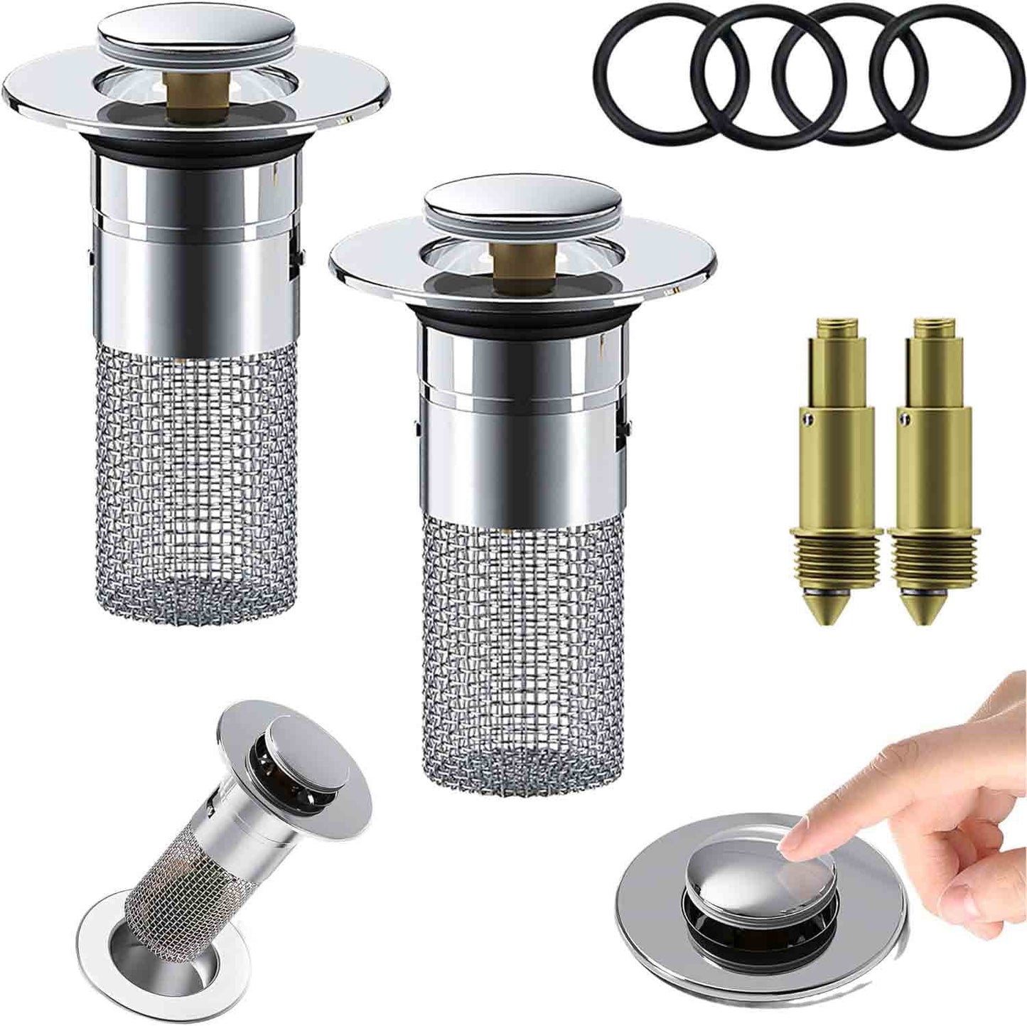 2-Pack Pop-Up Bathroom Sink Drain Stopper with Hair Catcher