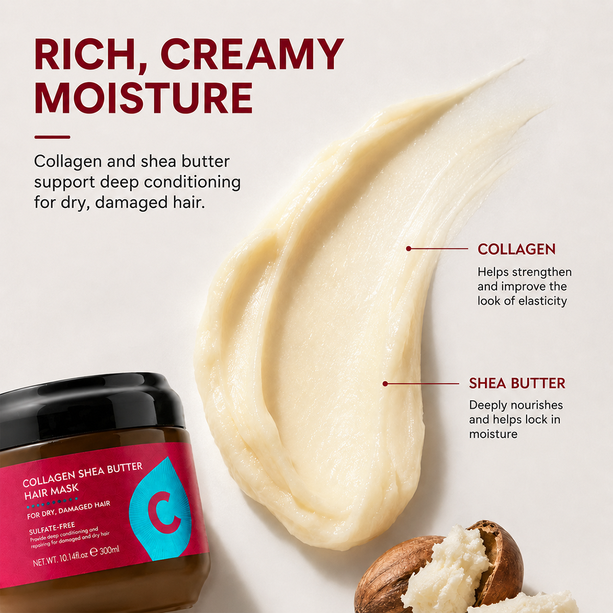 Collagen Shea Butter Hair Mask - Deep Repair & Hydration Treatment