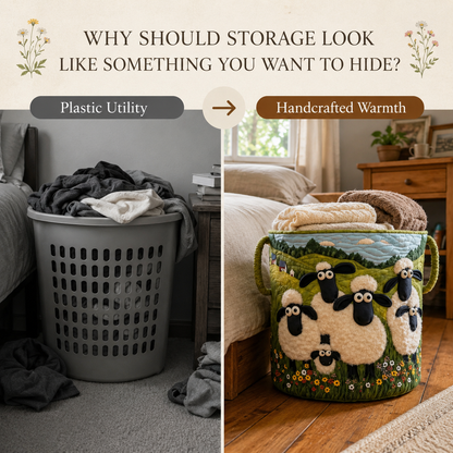 🐏Sheep World Hand-Quilted Laundry Basket