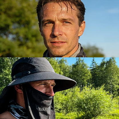 Wide Brim Sun Hat, Men's Safari Hat,  360° Sun Protection, UPF50+, Shade Hat, Insect Repellent, Mesh, Breathable, UV Protection