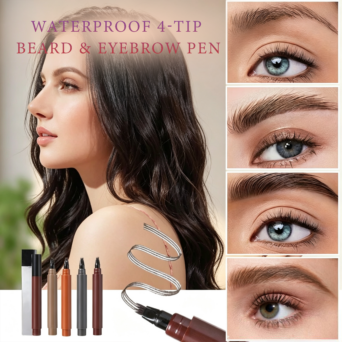 🔥✨✏️ Waterproof 4-Tip Beard & Eyebrow Pen – Smudge-Proof, Natural Look & Long-Lasting 🌟