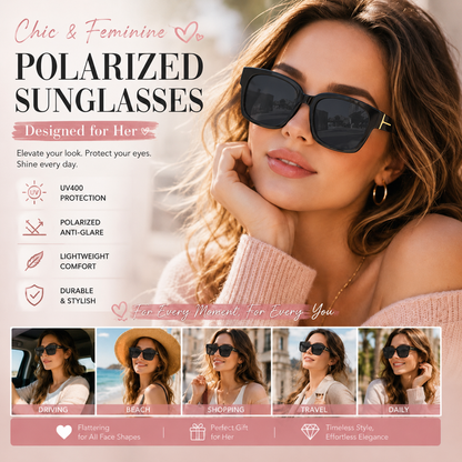 Women’s Polarized Square Sunglasses – Lightweight UV400 Shades for Driving, Beach & Travel
