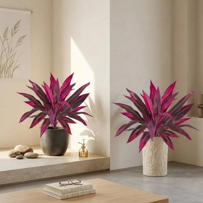 Vibrant Pink Purple Faux Boston Fern & Dragon's Blood Tree, Artificial Decorative Plants