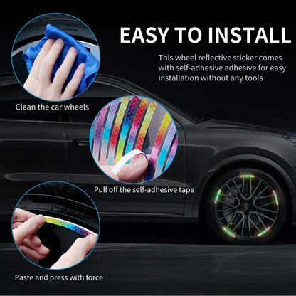 20PCS Wheel Adhesive Strips Stickers, Night Reflective Safety Decoration Strip for Car, Motocycle, Bicycle, Car Wheel Hub Reflective Sticker, Reflective Tape for Enhancing Car Wheel Safety