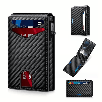 💼🔒Premium Aluminum RFID Blocking Minimalist Wallet for Men – Pop-Up Quick Access Card Holder with ID Window