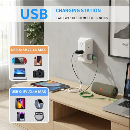 Portable 6-in-1 Wall Socket Extender Fast Charging Power Splitter Adapter